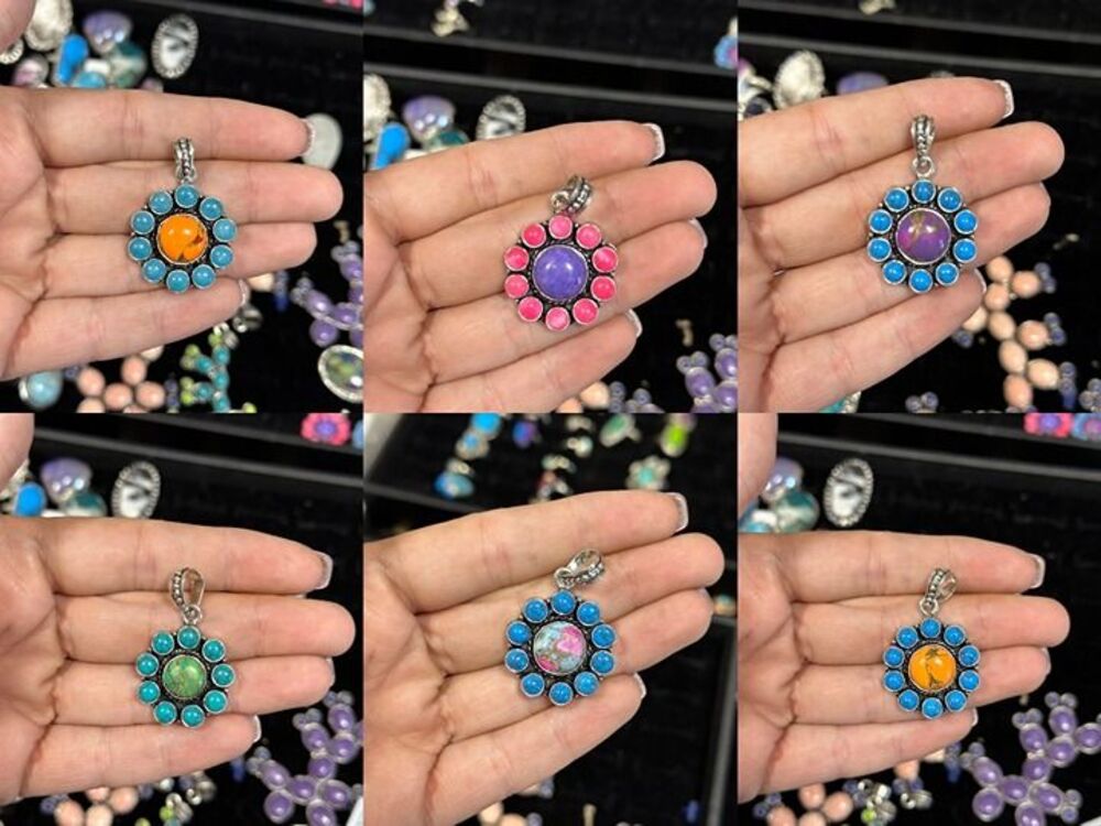 Buyers Choice - Cluster Flower Turquoise & More Sterling Overlay Pendants